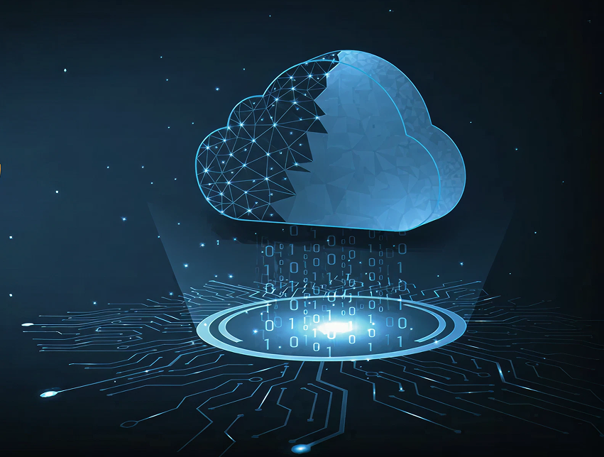 Nuvem com chuva de números binários.